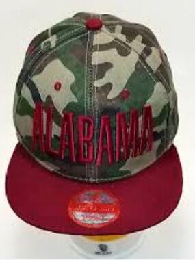Alabama Camo Snapback Hat with Red Brim